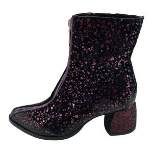 Papucei Boots Womens 37 Black Purple Metallic Glitter Ankle Block Heel